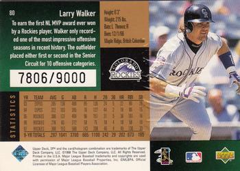 1998 SPx Finite #80 Larry Walker Back