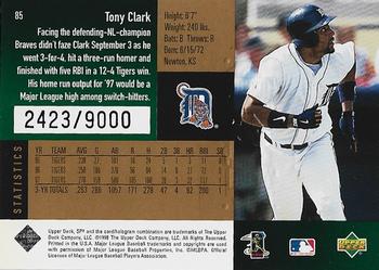 1998 SPx Finite #85 Tony Clark Back