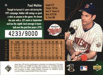 1998 SPx Finite #95 Paul Molitor Back