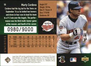 1998 SPx Finite #96 Marty Cordova Back