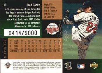 1998 SPx Finite #97 Brad Radke Back