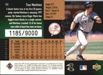 1998 SPx Finite #105 Tino Martinez Back