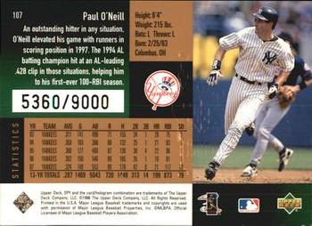 1998 SPx Finite #107 Paul O'Neill Back