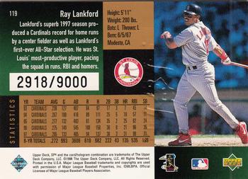 1998 SPx Finite #119 Ray Lankford Back
