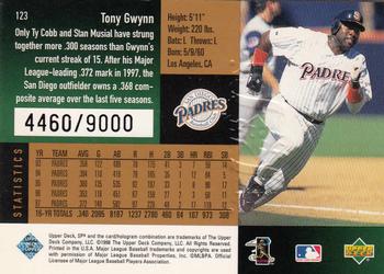 1998 SPx Finite #123 Tony Gwynn Back