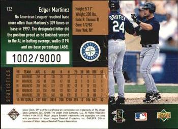 1998 SPx Finite #132 Edgar Martinez Back