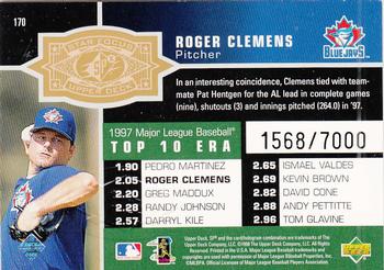1998 SPx Finite #170 Roger Clemens Back