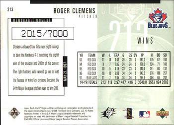 1998 SPx Finite #213 Roger Clemens Back