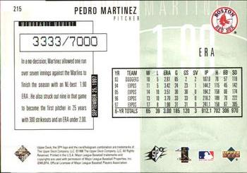 1998 SPx Finite #215 Pedro Martinez Back