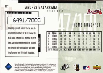 1998 SPx Finite #227 Andres Galarraga Back