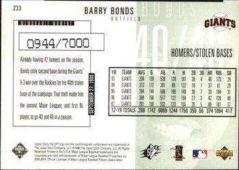 1998 SPx Finite #233 Barry Bonds Back