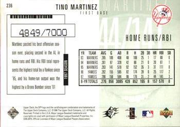 1998 SPx Finite #236 Tino Martinez Back
