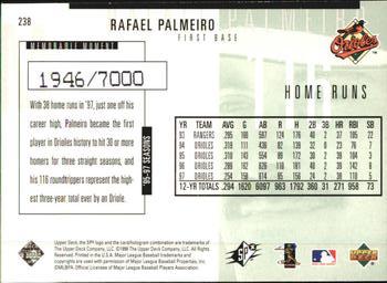 1998 SPx Finite #238 Rafael Palmeiro Back