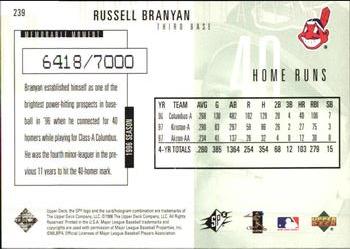 1998 SPx Finite #239 Russell Branyan Back