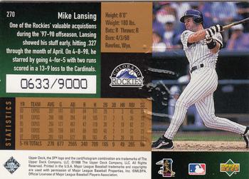 1998 SPx Finite #270 Mike Lansing Back