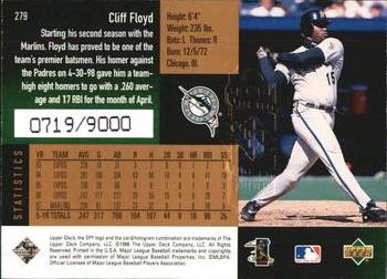 1998 SPx Finite #279 Cliff Floyd Back