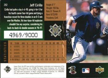 1998 SPx Finite #292 Jeff Cirillo Back