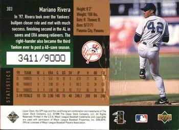 1998 SPx Finite #303 Mariano Rivera Back