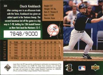 1998 SPx Finite #304 Chuck Knoblauch Back
