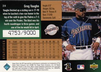 1998 SPx Finite #314 Greg Vaughn Back
