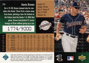 1998 SPx Finite #315 Kevin Brown Back