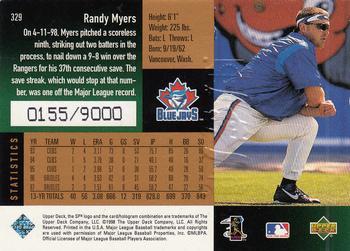1998 SPx Finite #329 Randy Myers Back