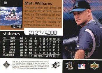 1998 SPx Finite #331 Matt Williams Back