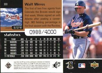 1998 SPx Finite #333 Walt Weiss Back