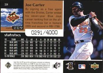 1998 SPx Finite #334 Joe Carter Back