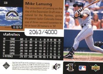 1998 SPx Finite #339 Mike Lansing Back