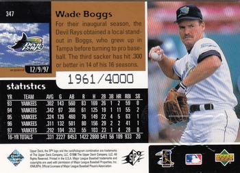 1998 SPx Finite #347 Wade Boggs Back