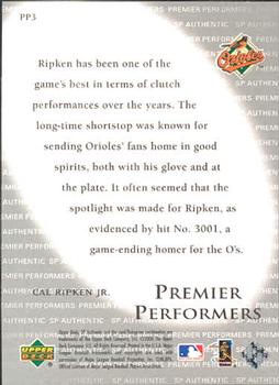 2000 SP Authentic - Premier Performers #PP3 Cal Ripken Jr.  Back