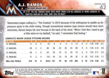 2016 Topps - Black & White Negatives #42 A.J. Ramos Back