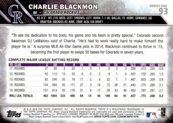 2016 Topps - Black & White Negatives #93 Charlie Blackmon Back