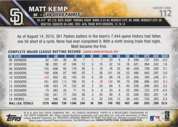 2016 Topps - Black & White Negatives #112 Matt Kemp Back