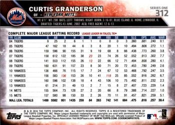 2016 Topps - Black & White Negatives #312 Curtis Granderson Back