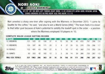 2016 Topps - Black & White Negatives #386 Nori Aoki Back