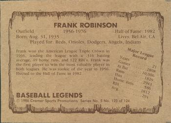 1986 Cramer Baseball Legends Series 5 #123 Frank Robinson Back