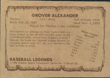 1986 Cramer Baseball Legends Series 5 #124 Grover Alexander Back