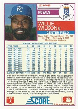 1988 Score #102 Willie Wilson Back