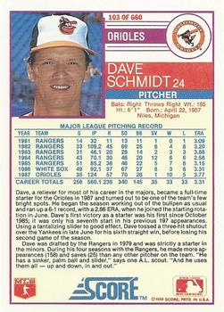 1988 Score #103 Dave Schmidt Back