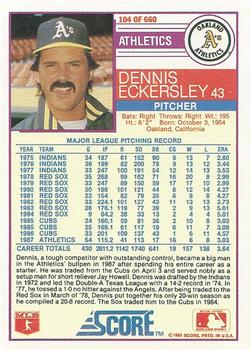 1988 Score #104 Dennis Eckersley Back