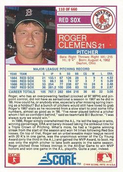 1988 Score #110 Roger Clemens Back