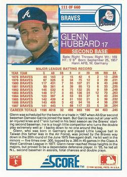 1988 Score #111 Glenn Hubbard Back