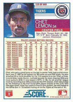 1988 Score #119 Chet Lemon Back