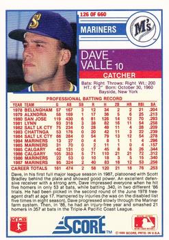 1988 Score #126 Dave Valle Back
