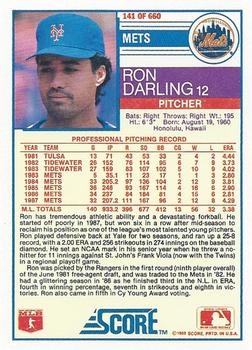 1988 Score #141 Ron Darling Back