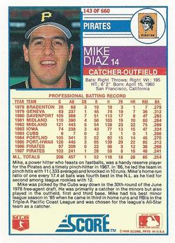 1988 Score #143 Mike Diaz Back