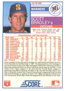 1988 Score #151 Scott Bradley Back