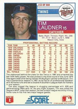 1988 Score #153 Tim Laudner Back